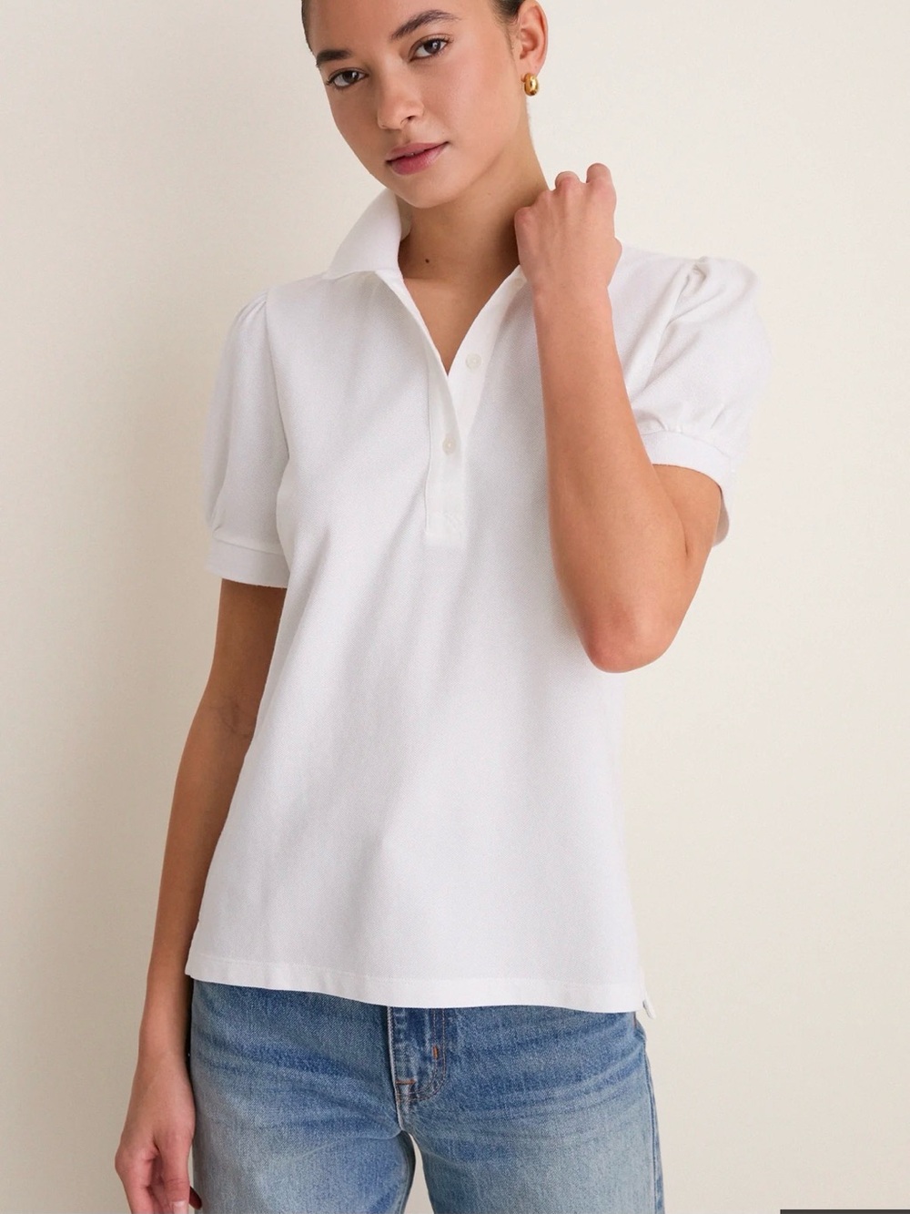 Tuckernuck Peggy White Pique Puff Sleeve Polo Size Small $128 Retail